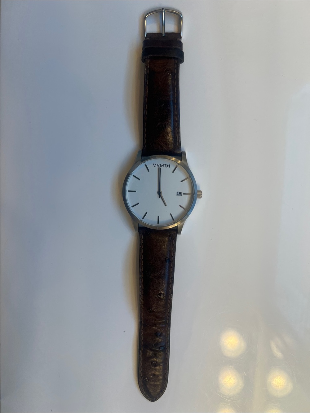 MVMT M01 Series 45mm Watch - White Face with Genuine Ostritch Leather Strap